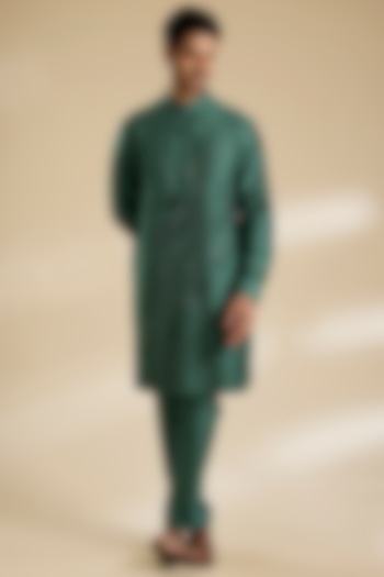 Moss Green Cotton Silk Kurta Set by Abkasa