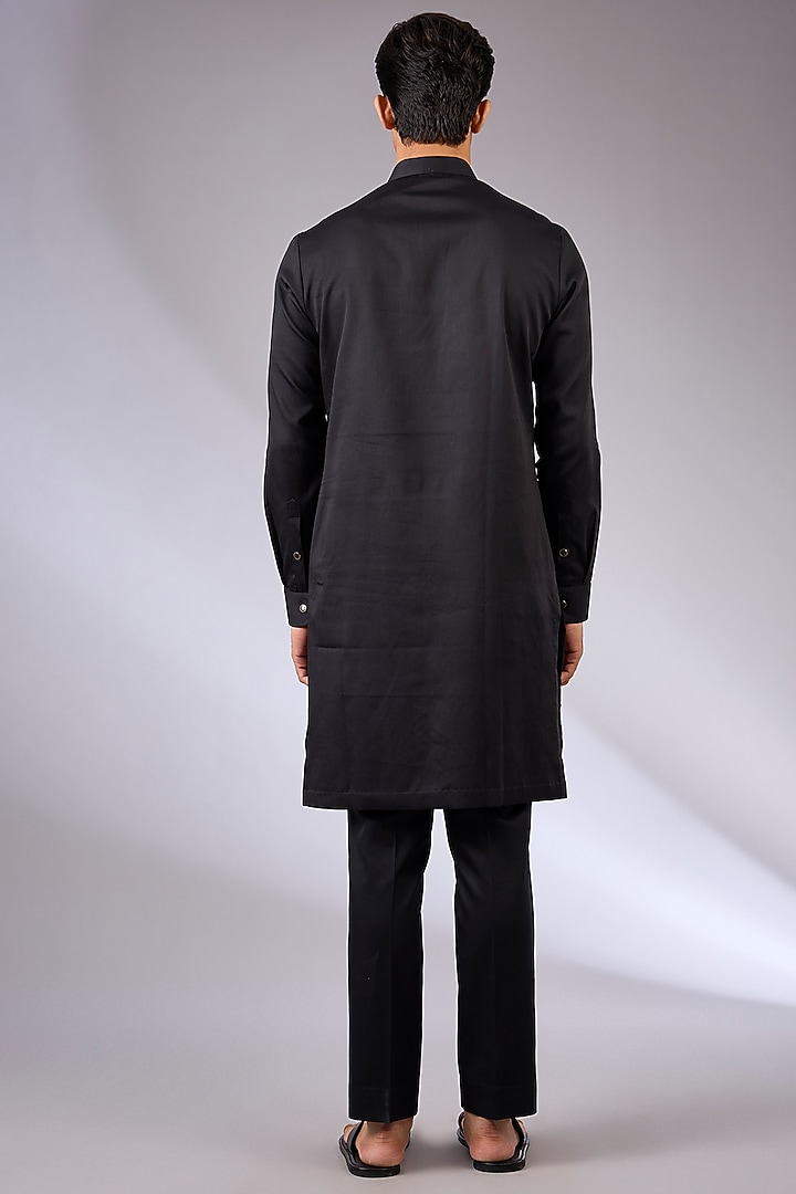 Black Modal Satin Woven Kurta Set by Abkasa at Pernia's Pop Up Shop