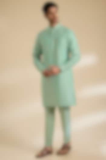 Pista Green Cotton Silk Kurta Set by Abkasa