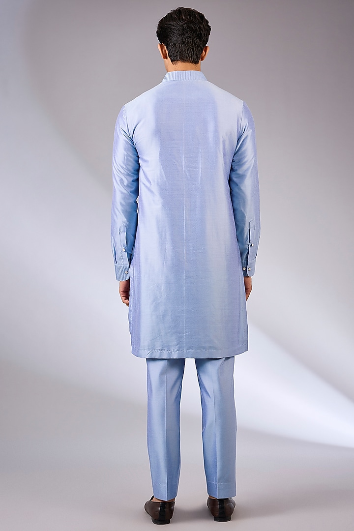 Blue Silk Woven Kurta Set by Abkasa at Pernia's Pop Up Shop