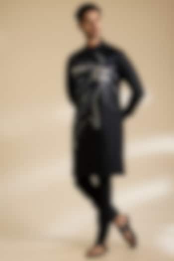 Black Cotton Silk Kurta Set by Abkasa
