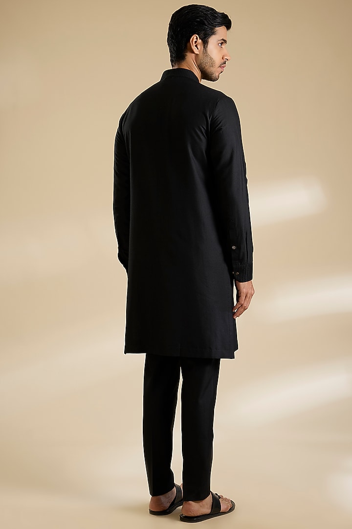 Black Cotton Silk Kurta Set by Abkasa at Pernia's Pop Up Shop