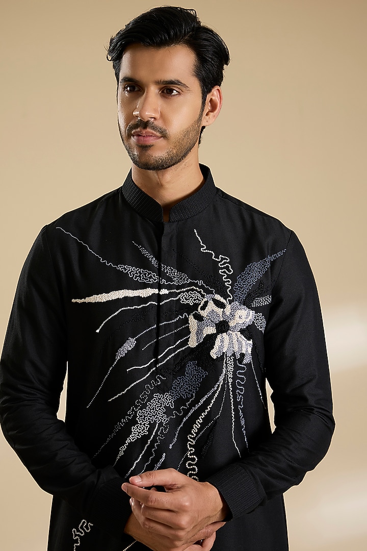 Black Cotton Silk Kurta Set by Abkasa at Pernia's Pop Up Shop