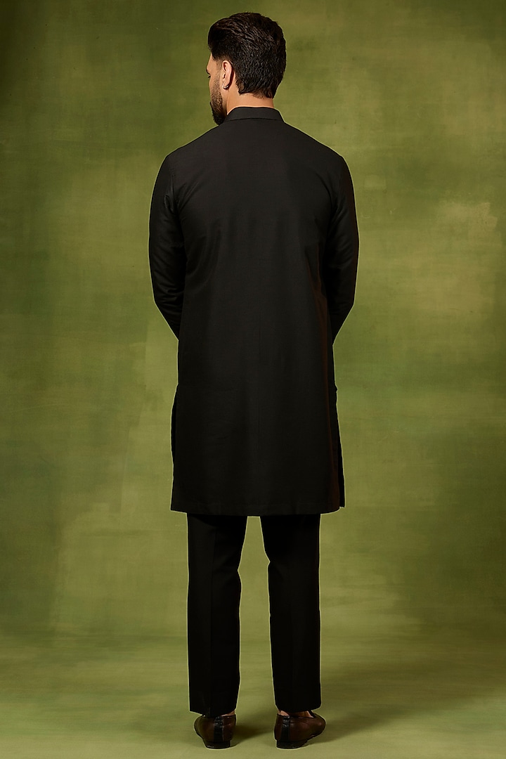 Black Silk Woven Kurta Set by Abkasa at Pernia's Pop Up Shop