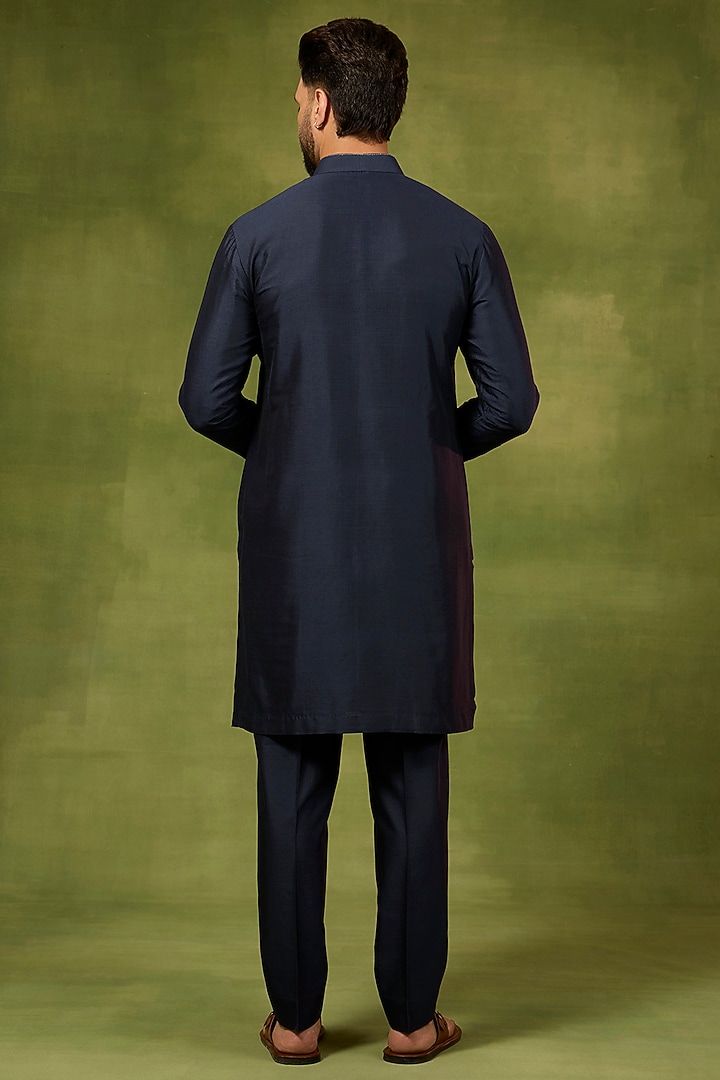 Navy Blue Silk Woven Kurta Set by Abkasa at Pernia's Pop Up Shop
