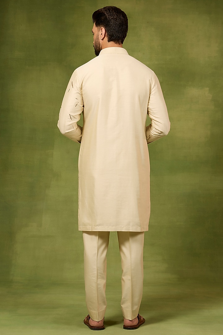Beige Silk Woven Kurta Set by Abkasa at Pernia's Pop Up Shop