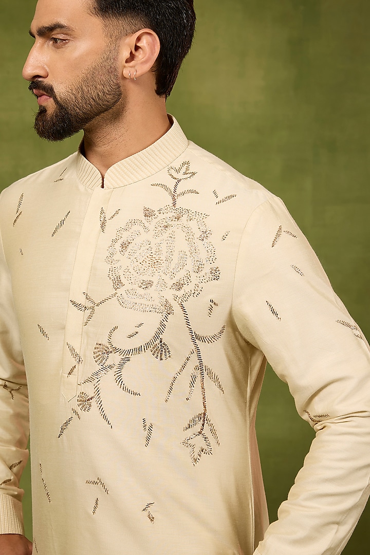 Beige Silk Woven Kurta Set by Abkasa at Pernia's Pop Up Shop