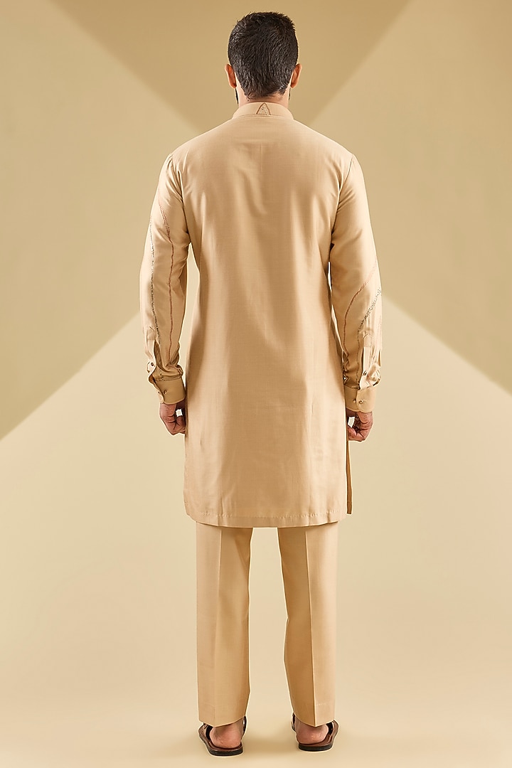 Light Orange Katan Silk Kurta Set by Abkasa at Pernia's Pop Up Shop