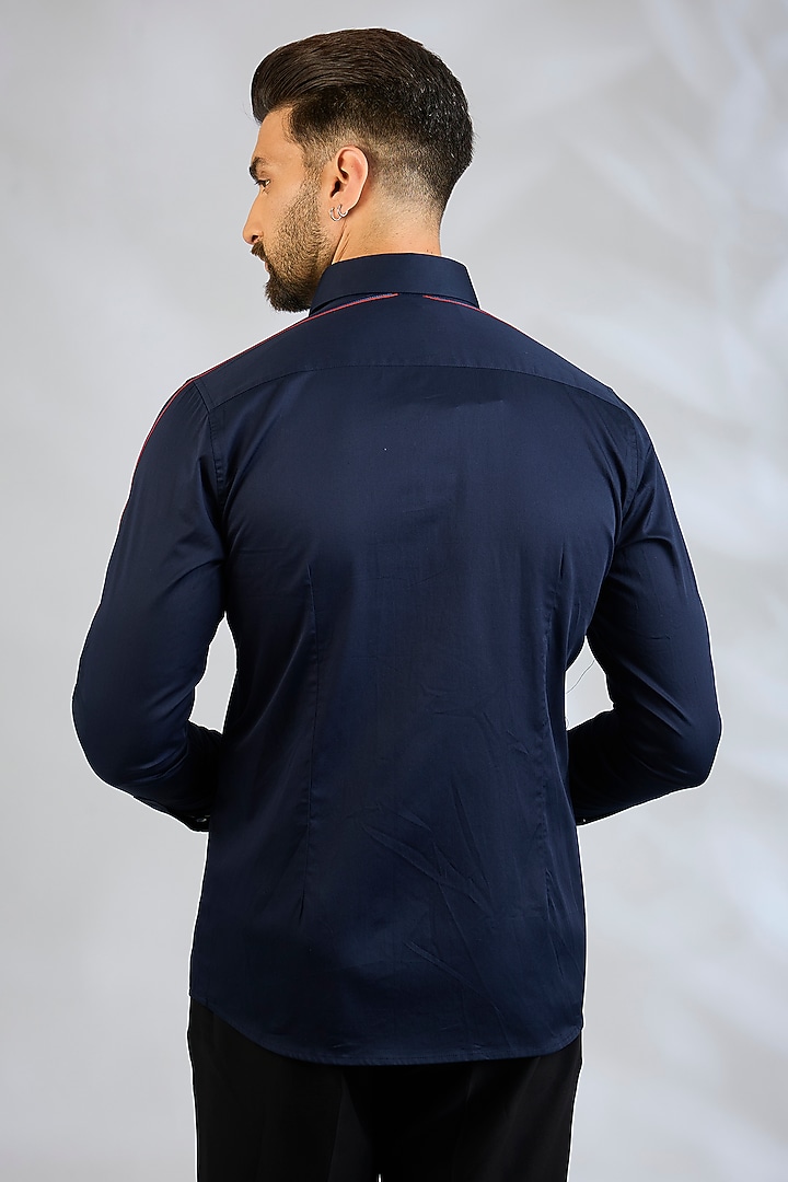 Navy Blue Cotton Party Wear Shirt by Abkasa at Pernia's Pop Up Shop