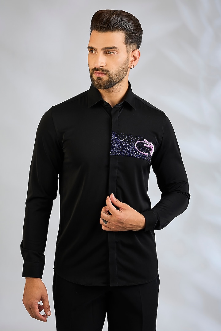 Black Cotton Party Wear Shirt by Abkasa at Pernia's Pop Up Shop
