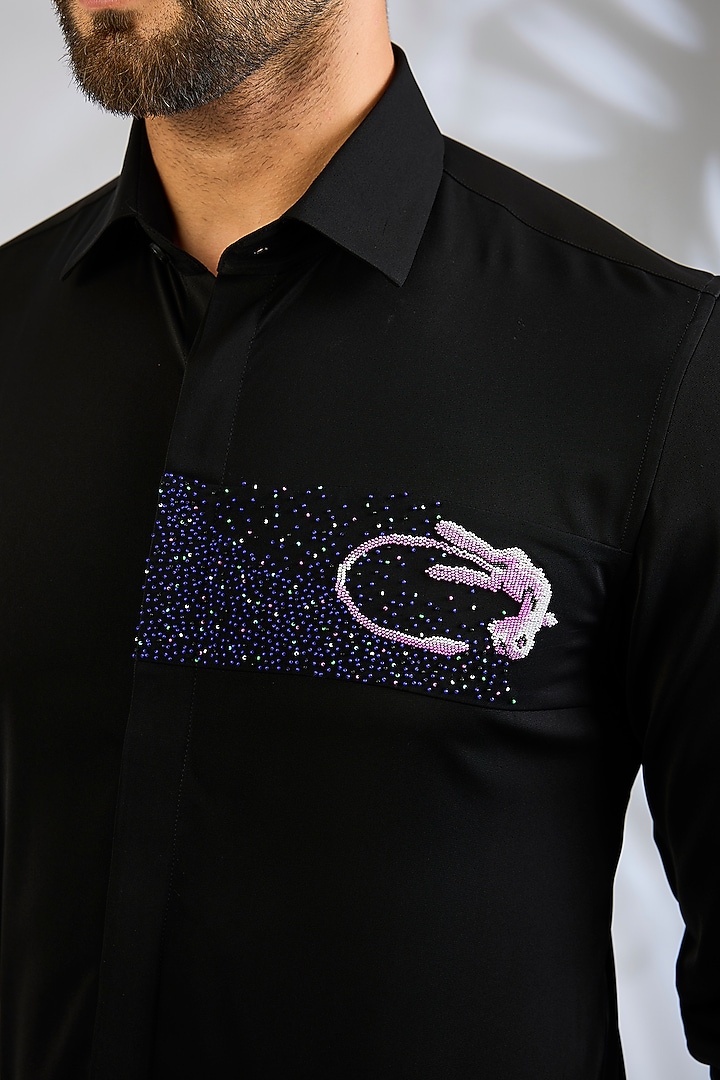 Black Cotton Party Wear Shirt by Abkasa at Pernia's Pop Up Shop