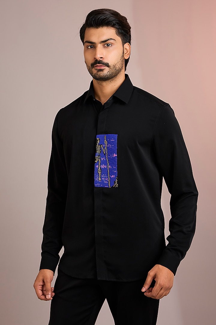 Black Cotton Party Wear Shirt by Abkasa at Pernia's Pop Up Shop