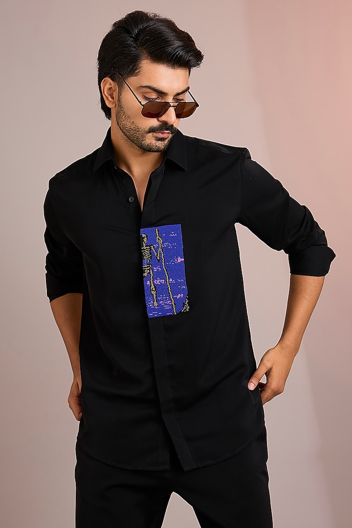 Black Cotton Party Wear Shirt by Abkasa at Pernia's Pop Up Shop