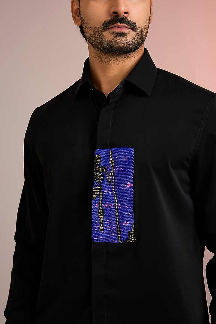 Black Cotton Party Wear Shirt by Abkasa at Pernia's Pop Up Shop
