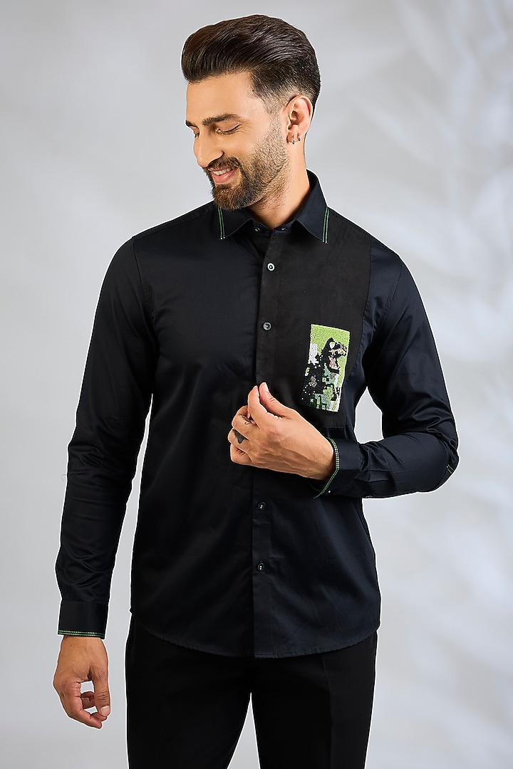 Black Cotton Party Wear Shirt by Abkasa at Pernia's Pop Up Shop