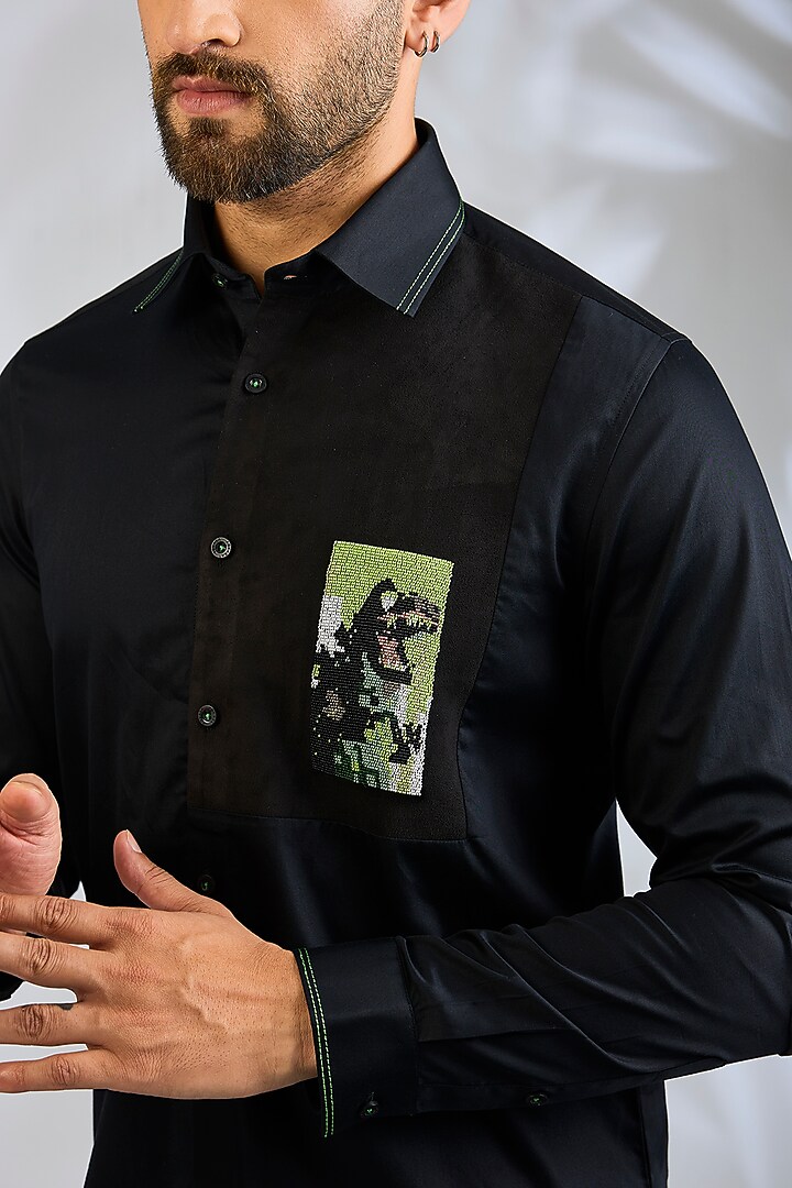 Black Cotton Party Wear Shirt by Abkasa at Pernia's Pop Up Shop
