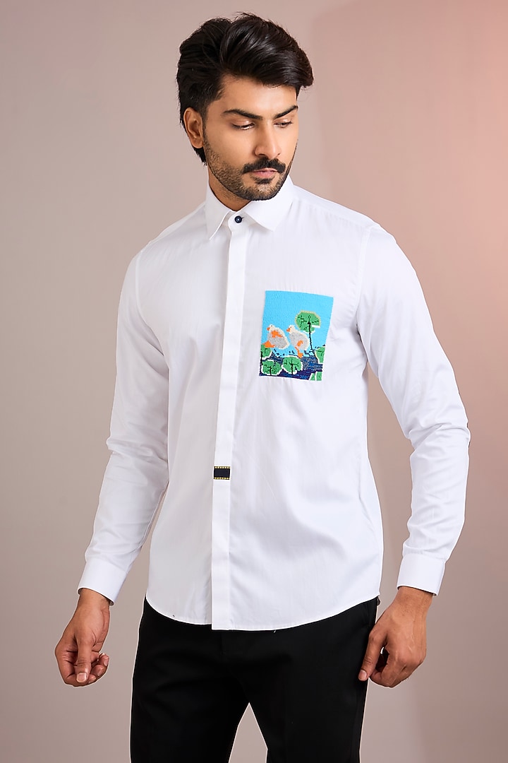 White Cotton Party Wear Shirt by Abkasa at Pernia's Pop Up Shop