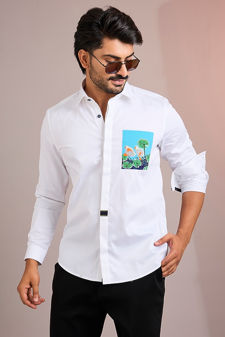 White Cotton Party Wear Shirt by Abkasa at Pernia's Pop Up Shop