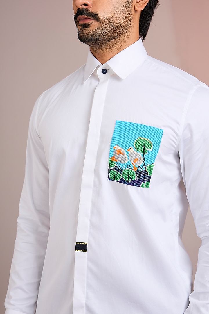 White Cotton Party Wear Shirt by Abkasa at Pernia's Pop Up Shop