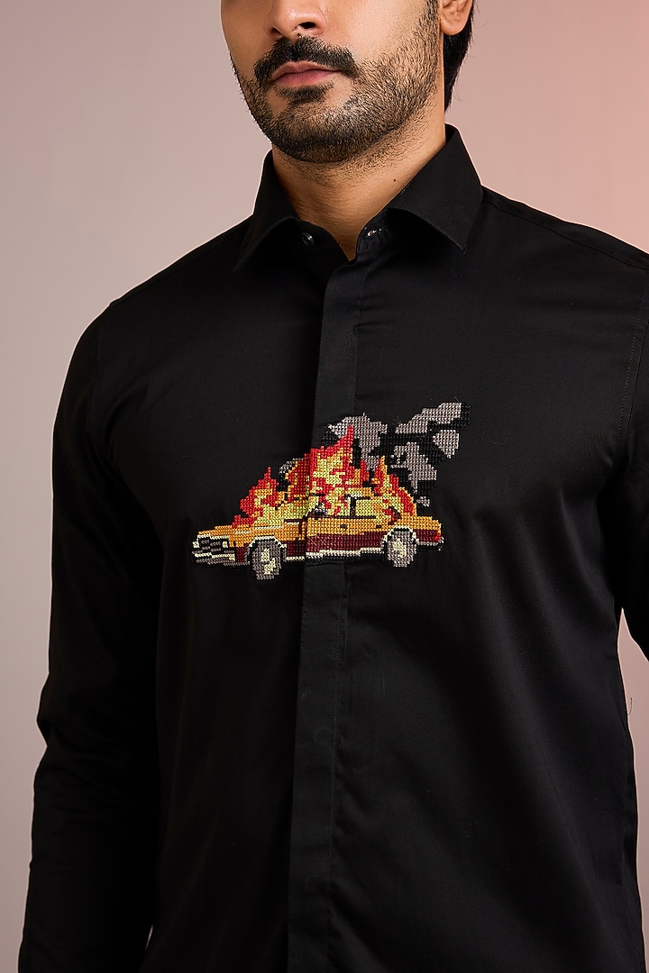 Black Cotton Party Wear Shirt by Abkasa at Pernia's Pop Up Shop