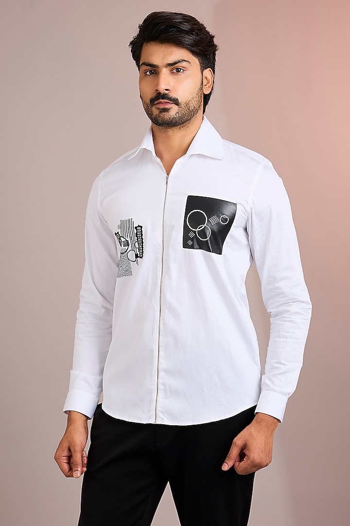 White Cotton Party Wear Shirt by Abkasa at Pernia's Pop Up Shop