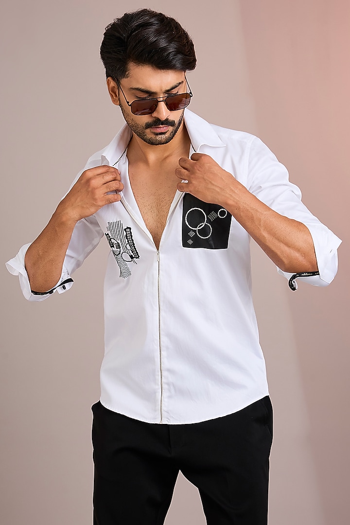 White Cotton Party Wear Shirt by Abkasa at Pernia's Pop Up Shop