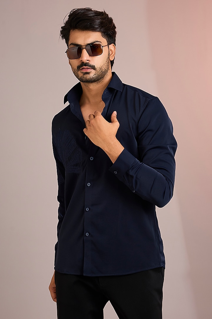 Navy Blue Cotton Summer Shirt by Abkasa at Pernia's Pop Up Shop