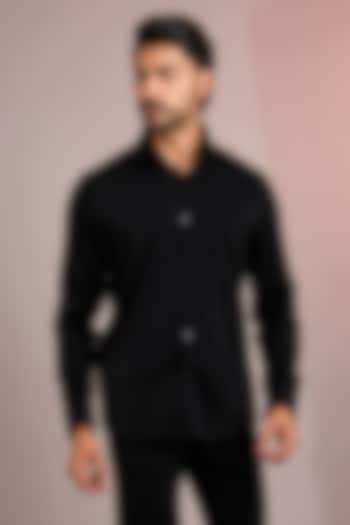 Black Cotton Party Wear Shirt by Abkasa at Pernia's Pop Up Shop