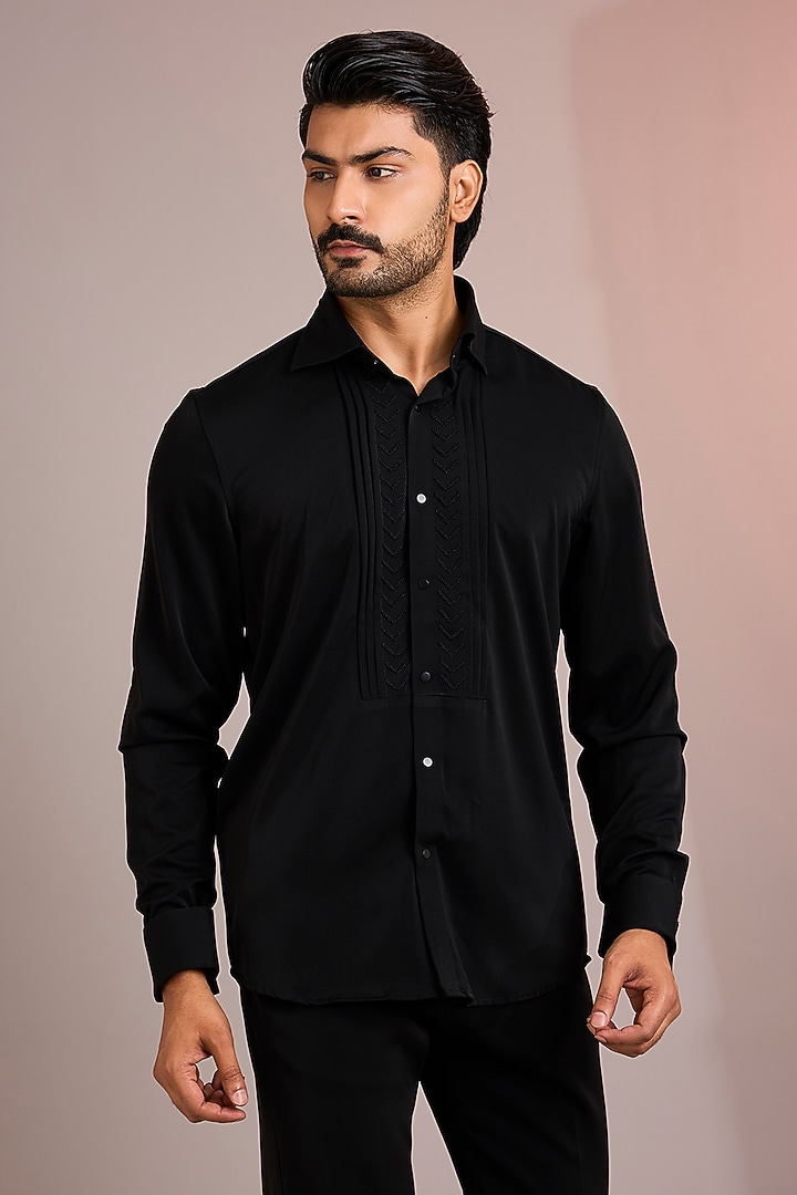 Black Cotton Party Wear Shirt by Abkasa at Pernia's Pop Up Shop