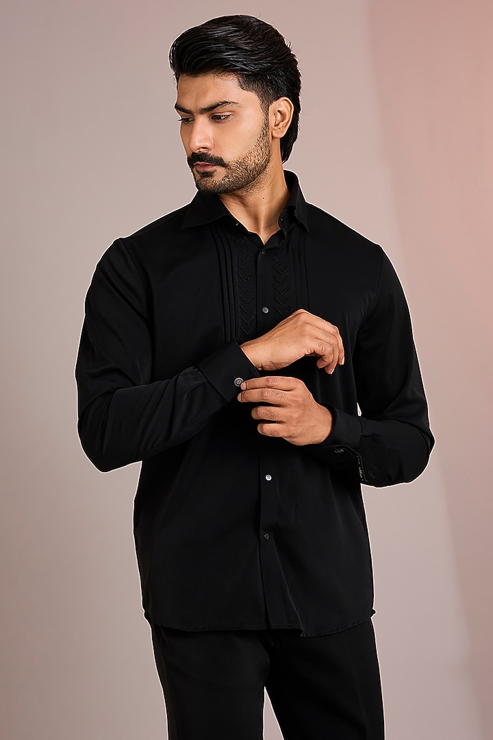 Black Cotton Party Wear Shirt by Abkasa at Pernia's Pop Up Shop