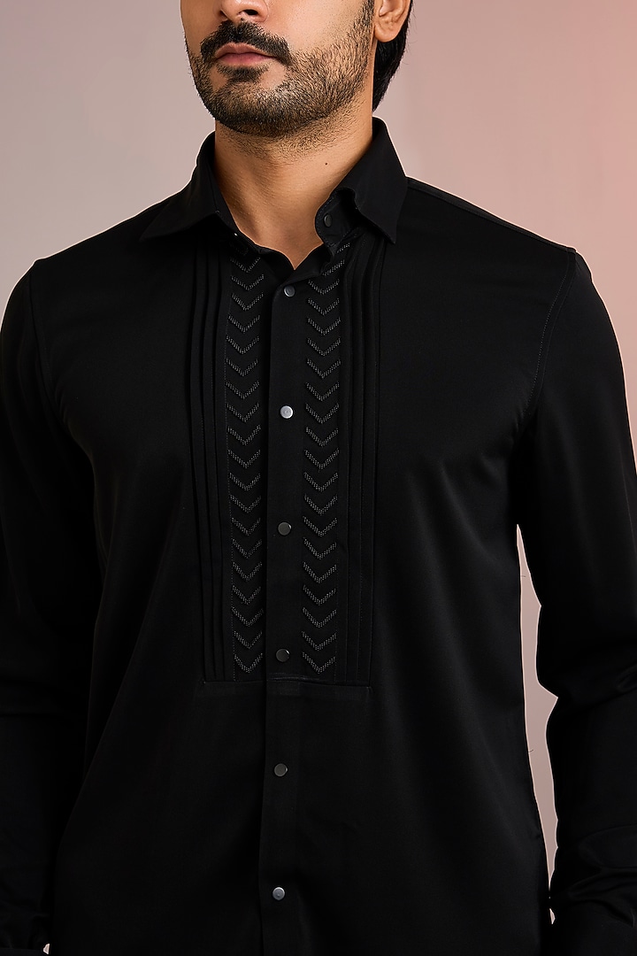 Black Cotton Party Wear Shirt by Abkasa at Pernia's Pop Up Shop