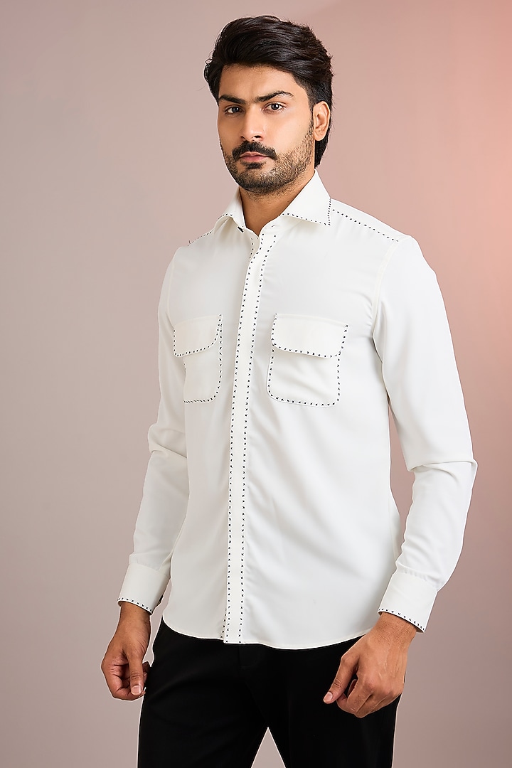 White Cotton Party Wear Shirt by Abkasa at Pernia's Pop Up Shop