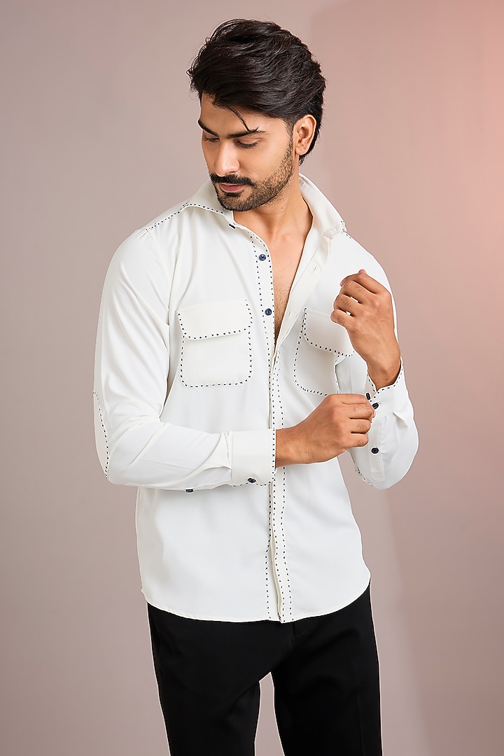 White Cotton Party Wear Shirt by Abkasa at Pernia's Pop Up Shop