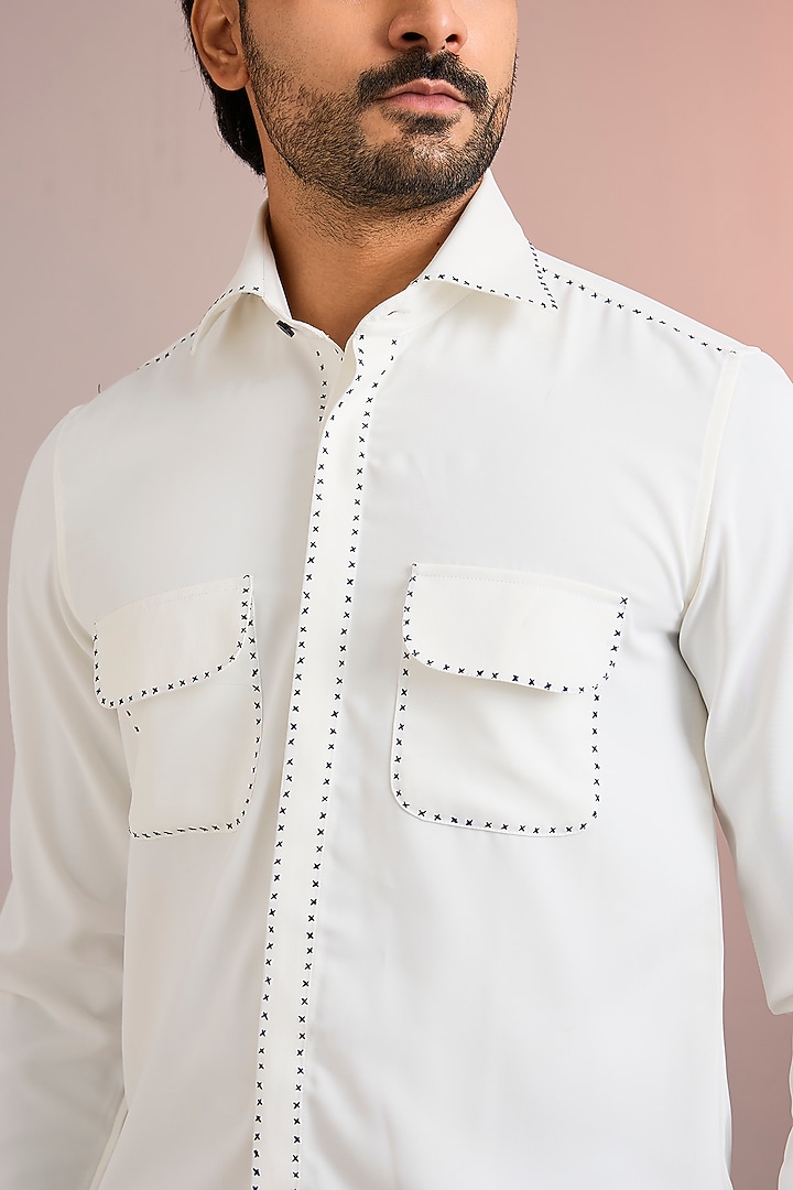 White Cotton Party Wear Shirt by Abkasa at Pernia's Pop Up Shop