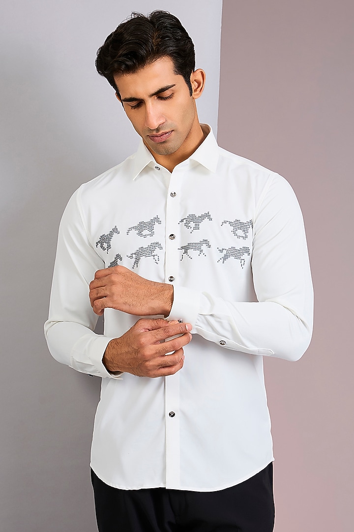 White Cotton Party Wear Shirt by Abkasa at Pernia's Pop Up Shop