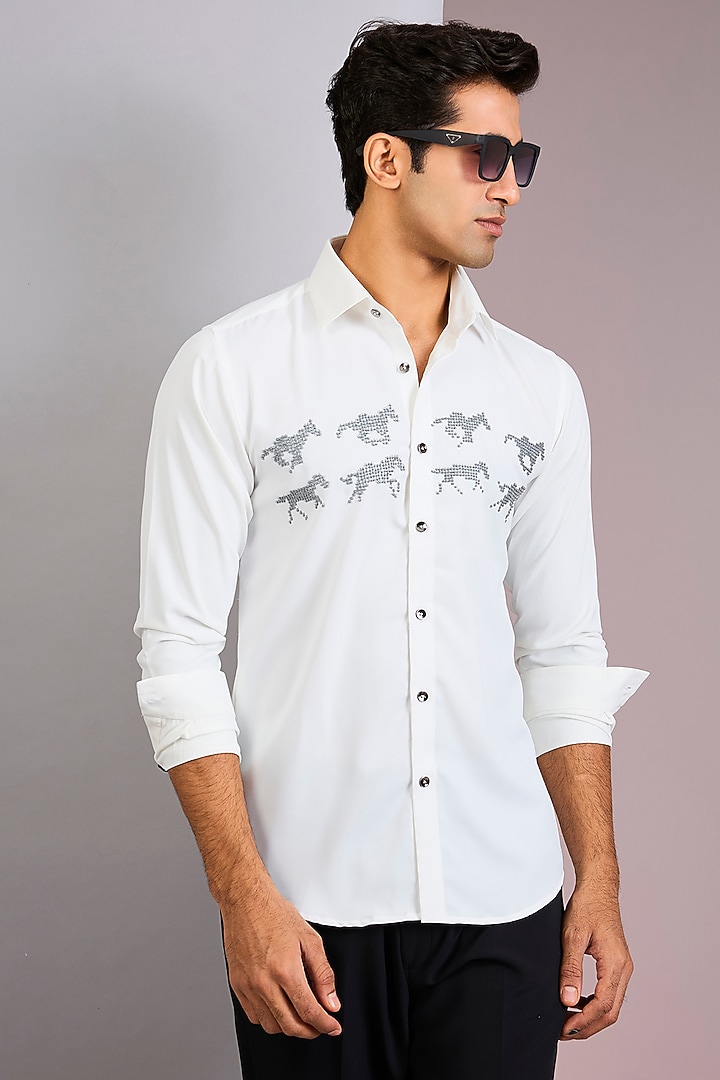 White Cotton Party Wear Shirt by Abkasa at Pernia's Pop Up Shop