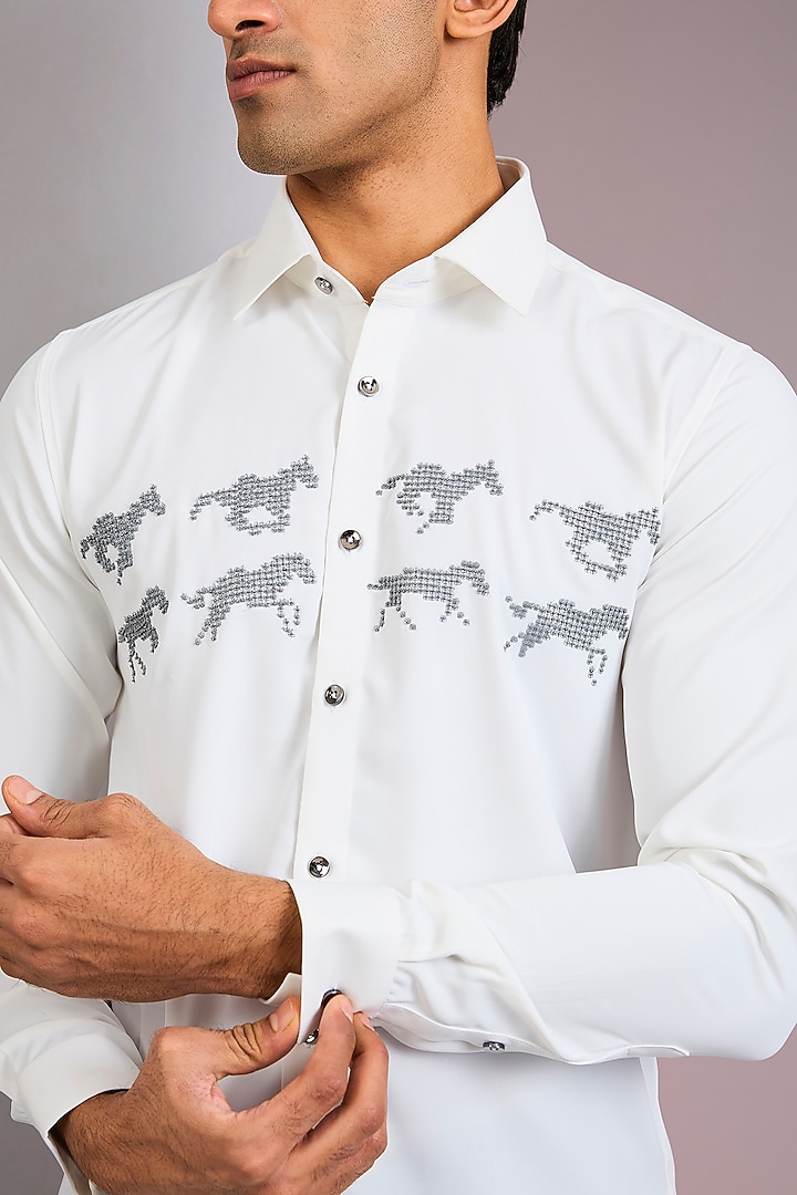White Cotton Party Wear Shirt by Abkasa at Pernia's Pop Up Shop