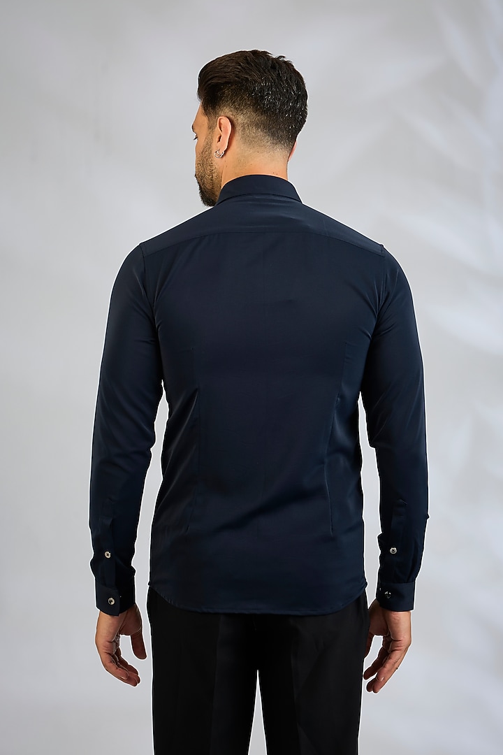 Navy Blue Cotton Party Wear Shirt by Abkasa at Pernia's Pop Up Shop