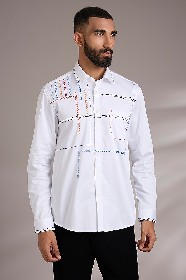 White Cotton Party Wear Shirt by Abkasa at Pernia's Pop Up Shop