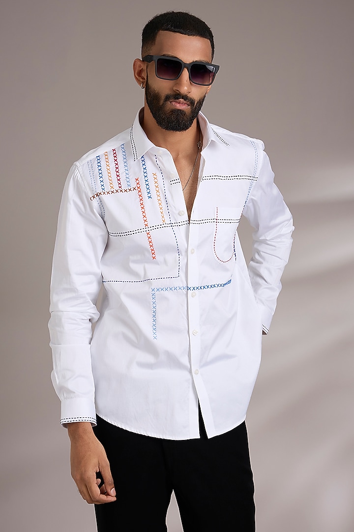 White Cotton Party Wear Shirt by Abkasa at Pernia's Pop Up Shop