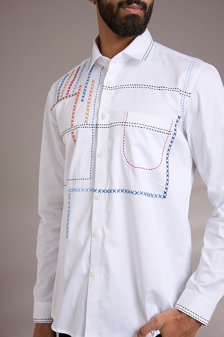 White Cotton Party Wear Shirt by Abkasa at Pernia's Pop Up Shop