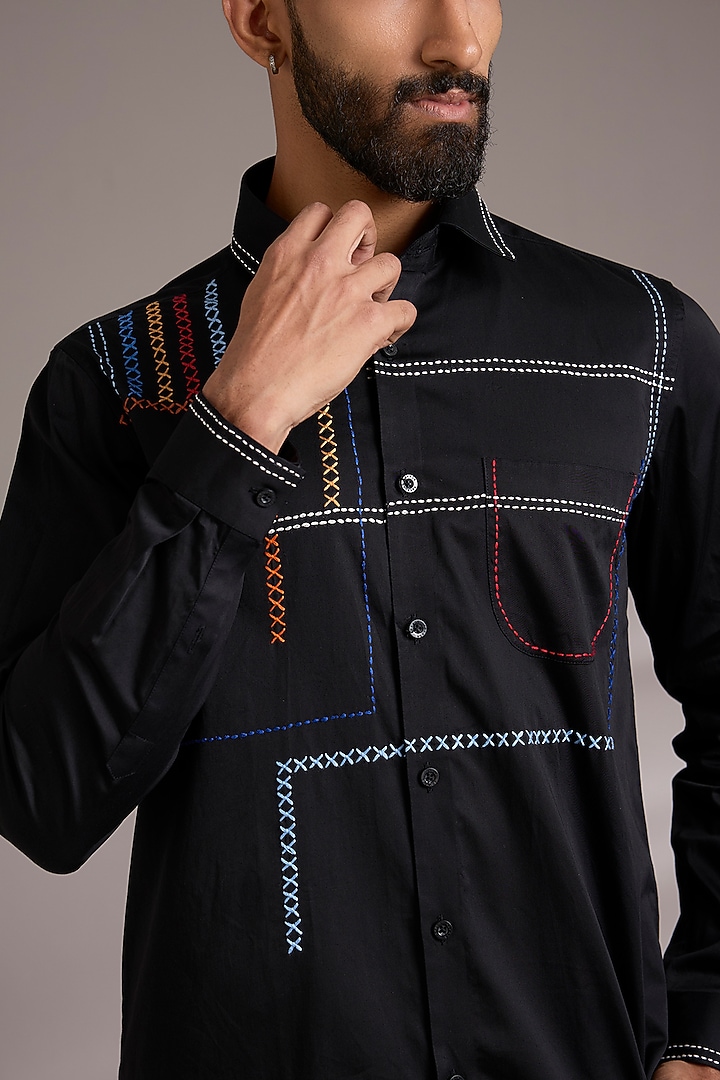 Black Cotton Party Wear Shirt by Abkasa at Pernia's Pop Up Shop