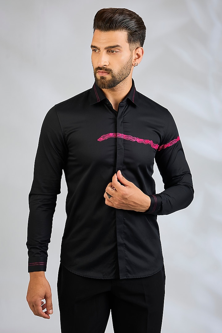 Black Cotton Party Wear Shirt by Abkasa at Pernia's Pop Up Shop