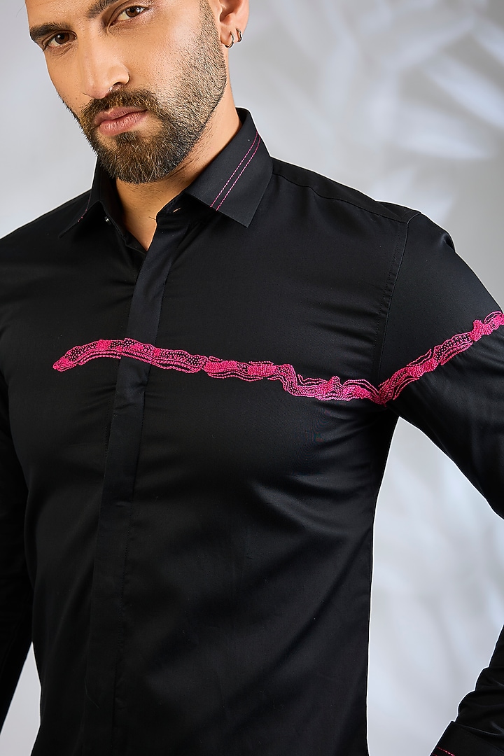 Black Cotton Party Wear Shirt by Abkasa at Pernia's Pop Up Shop