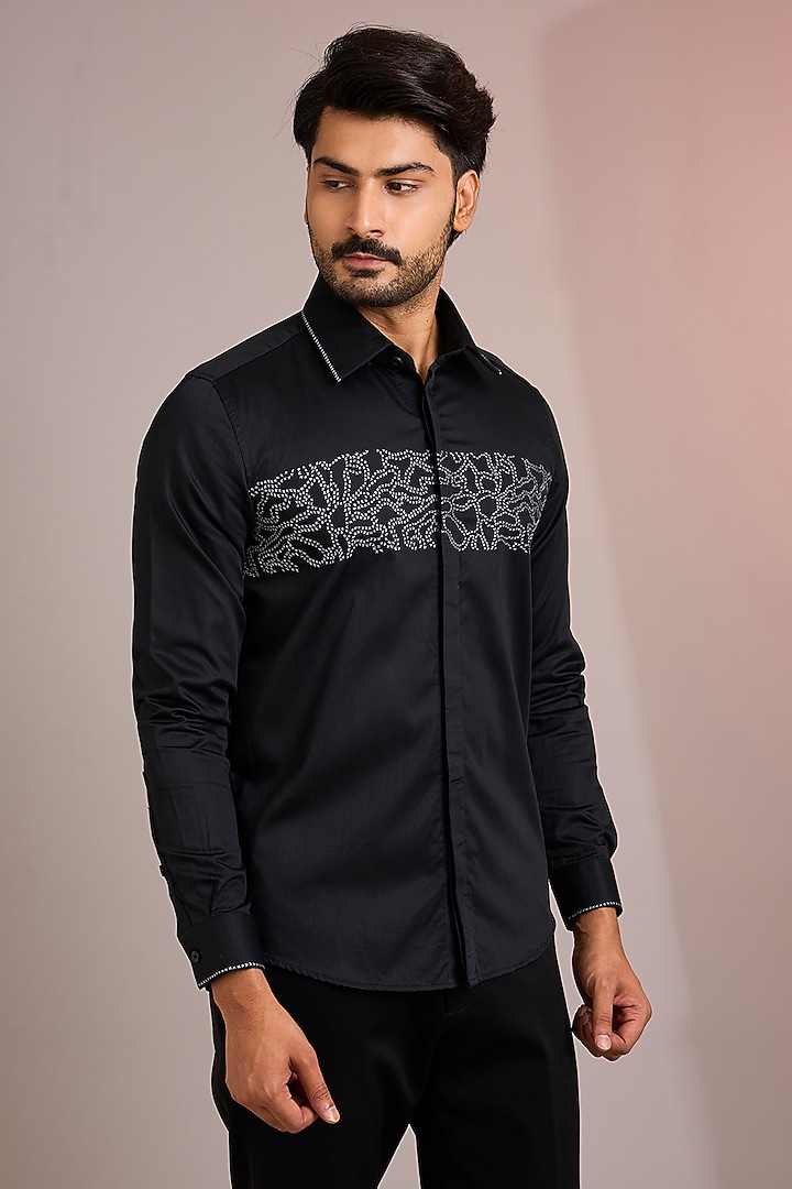 Black Cotton Party Wear Shirt by Abkasa at Pernia's Pop Up Shop