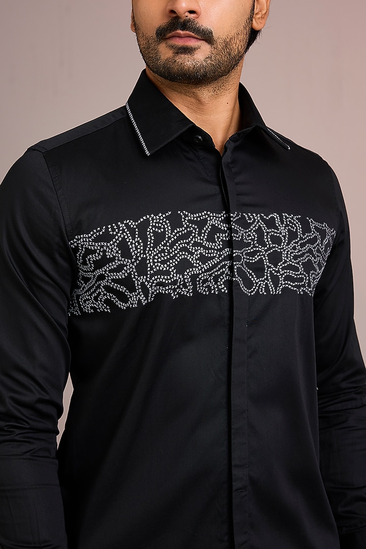 Black Cotton Party Wear Shirt by Abkasa at Pernia's Pop Up Shop
