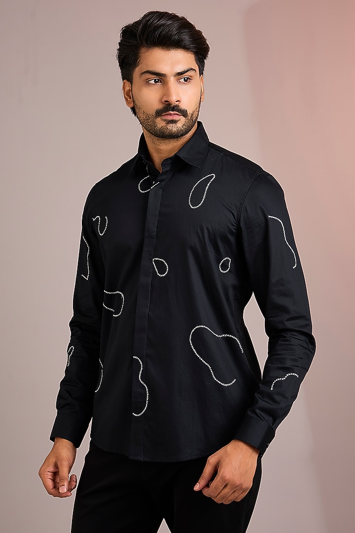 Black Cotton Party Wear Shirt by Abkasa at Pernia's Pop Up Shop