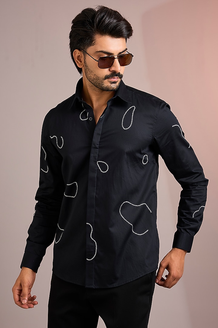 Black Cotton Party Wear Shirt by Abkasa at Pernia's Pop Up Shop