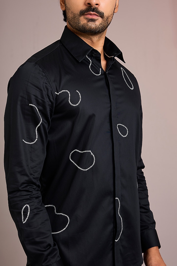 Black Cotton Party Wear Shirt by Abkasa at Pernia's Pop Up Shop