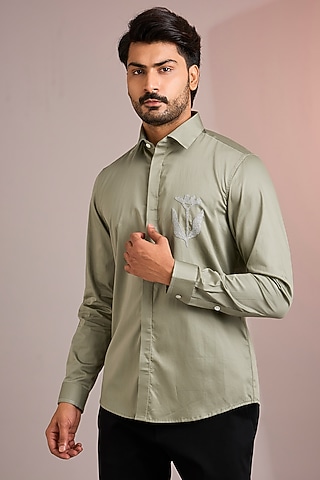 Light Green Cotton Shirt by Abkasa